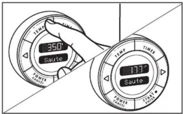 TEMP 350° Saute POWER CANCEL TEMP 8877° Saute POWER CANCEL START ENR