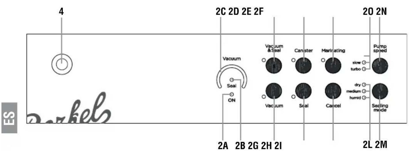 4 2C 2D 2E 2F Vacuum & Seal Seal ON Vacuum & Seal Canister Marinating slow turbo Pump speed dry medium humid Sealing mode 2A 2B 2G 2H 2I 2L 2M ES Darkelb