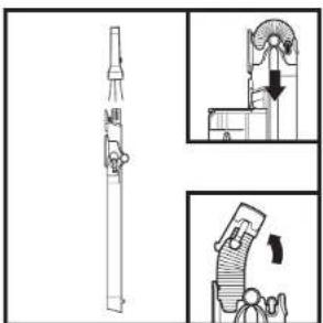 Technical diagram showing mechanical assembly steps with labeled components and directional arrows