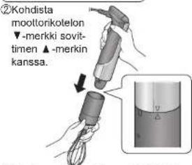 ②Kohdista moottorikotelon ▼-merkki sovittimen ▲-merkin kanssa.