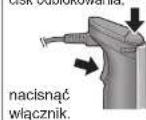 PANASONIC MXS401S - Umieścić trzepaczkę w dużym i głębokim pojemniku. W celu uruchomienia nacisnąć włącznik, przytrzymując jednocześnie przycisk odblokowania. - 2