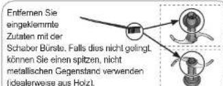 Entfernen Sie eingaklemmtte Zutaten mit der Schaber Bürste. Falls dies nicht gelingt können Sie einen spitzen, nicht metallischen Gegenstand verwenden (dealerweise aus Holz).