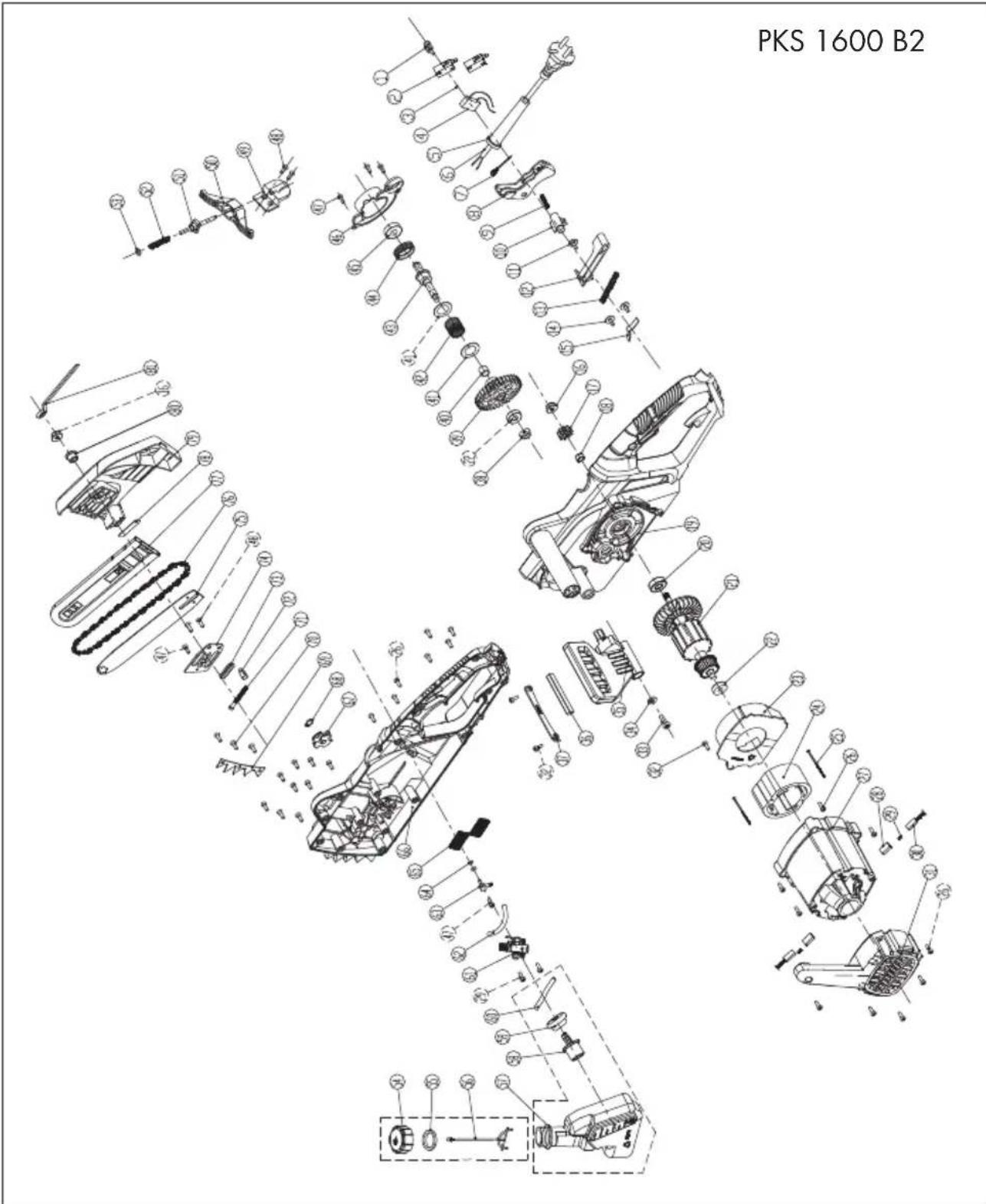 PARKSIDE PKS 1600 B2 - Explosionszeichnung · Exploded Drawing Rysunek samorozwijajcy · Eksplosionstegning Nákresy explózii · Vue éclatée · Explosietekening Vyékres sestaveni · Plano de explosión Disegno esploso · Robbantott ábra · Eksplozijska risba - 1