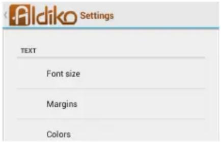 Fildiko Settings TEXT Font size Margins Colors