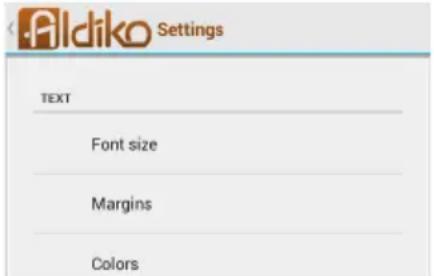 Fildiko Settings TEXT Font size Margins Colors