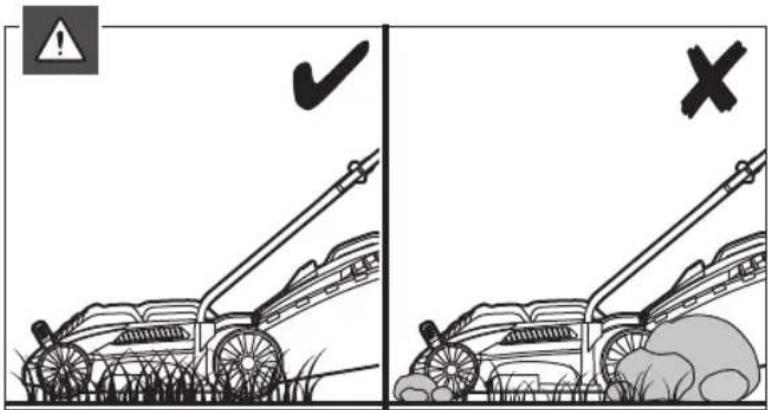 Diagram comparing two lawn lawners' check and cross ratings, showing different mechanical states with warning symbols