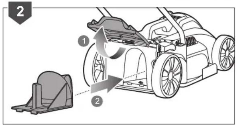 Diagram illustrating the working principle of a lawn mower, showing components before and after assembly and motion.