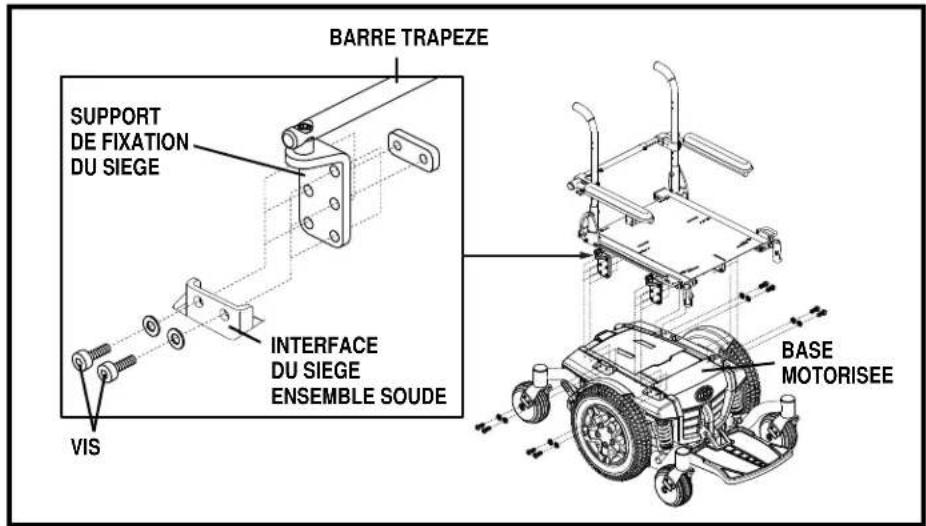 BARRE TRAPEZE SUPPORT DE FIXATION DU SIEGE INTERFACE DU SIEGE ENSEMBLE SOUDE VIS BASE MOTORISEE