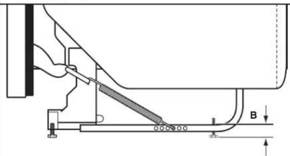 Technical diagram showing a mechanical assembly with labeled component B and directional arrows indicating movement or force.