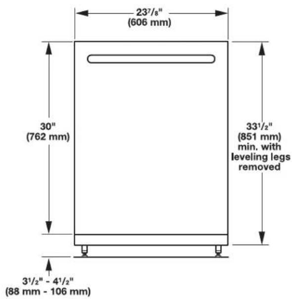 237/8" (606 mm) 30" (762 mm) 331/2" (851 mm) min. with leveling legs removed 31/2" - 41/2" (88 mm - 106 mm)