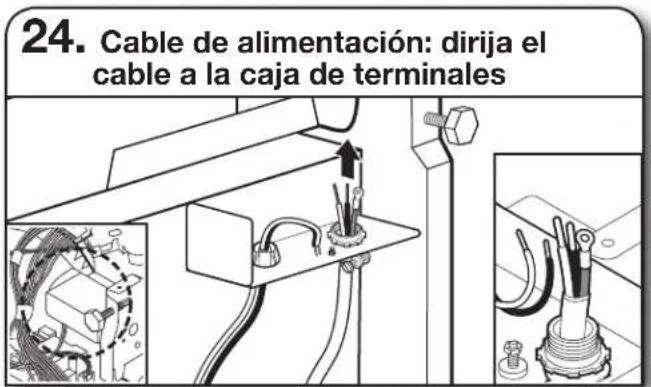 24. Cable de alimentación: dirija el cable a la caja de terminales