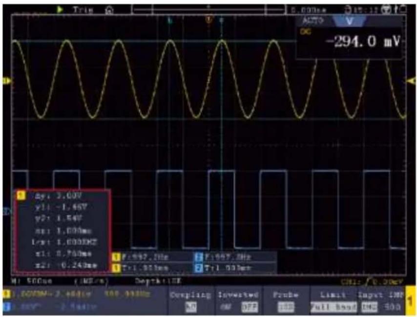 PeakTech 1360 - Mesures du curseur en mode normal - 1