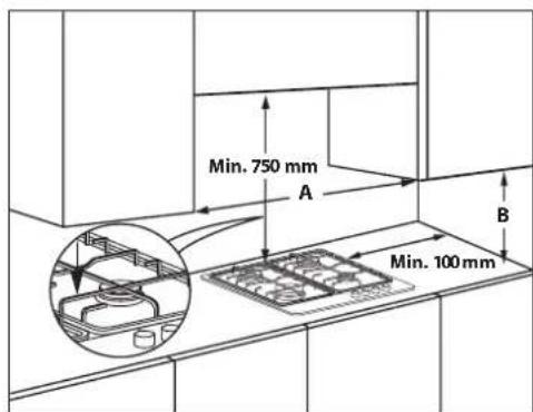 WHIRLPOOL GOFL 629NB - Dimensions et distances à respecter - 1
