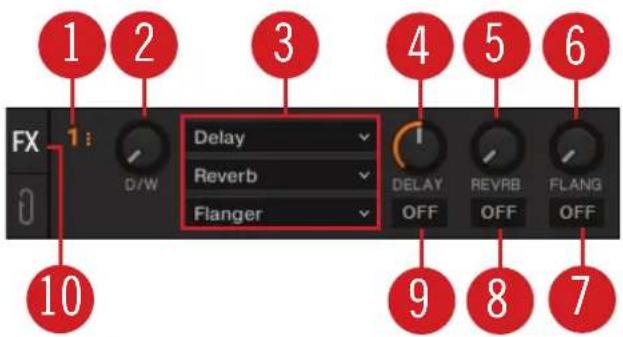 NATIVE INSTRUMENTS Traktor Pro 3 - La FX unit 1 en mode group FX. - 1