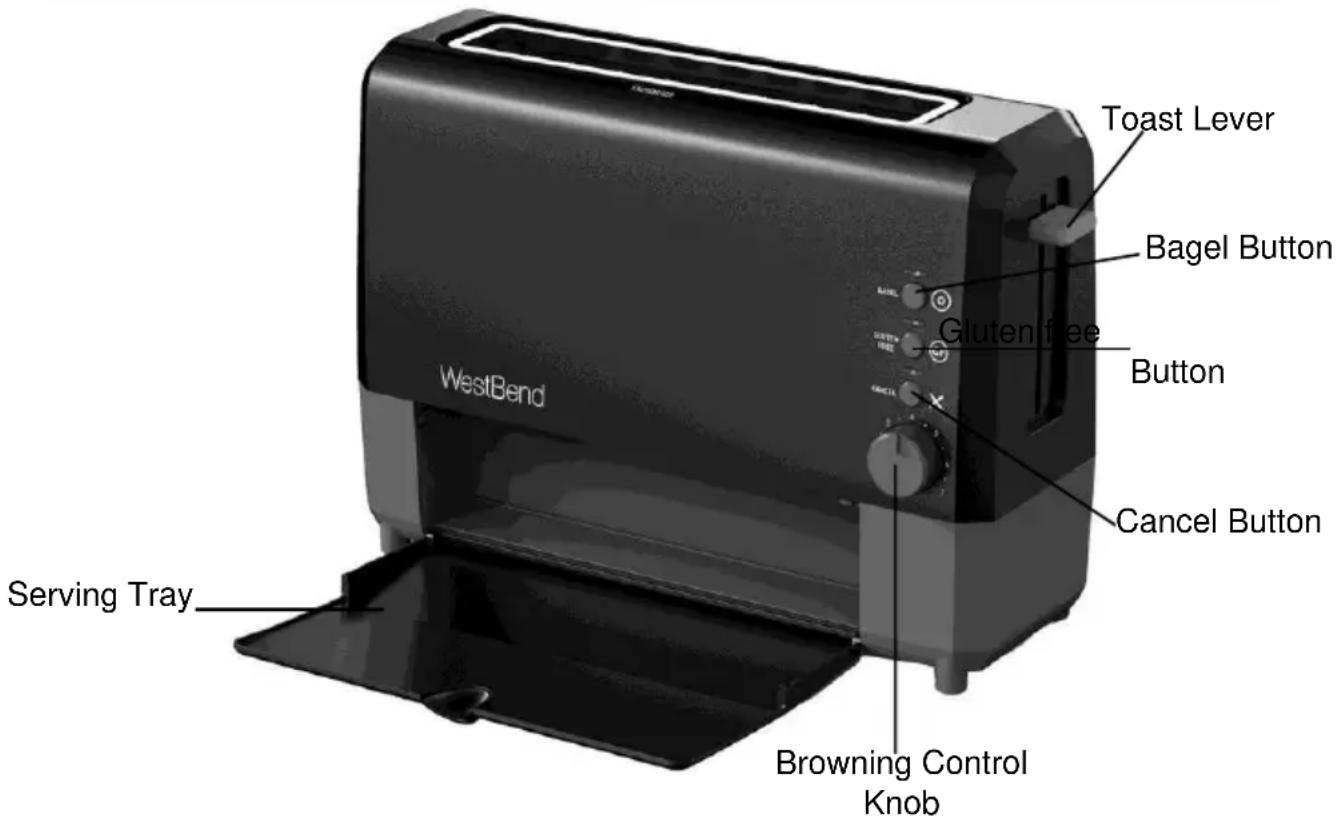 WestBend Serving Tray Browning Control Knob Cancel Button Button Gluten free Bagel Button Toast Lever