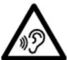 Warning sign with a sine wave and an ear symbol inside a triangle