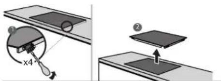 Diagram illustrating a mechanical setup with labeled components and directional arrows, including a magnified view of a component labeled 'x4'.