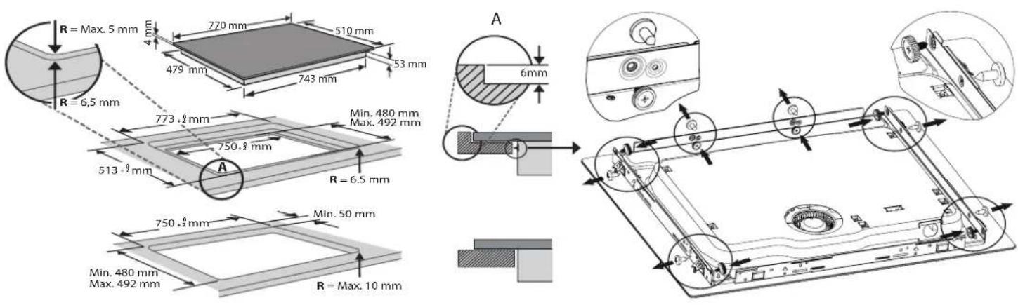 R = Max. 5 mm 4 mm 770 mm 510 mm 479 mm 743 mm 53 mm R = 6,5 mm 773,2 mm Min. 480 mm Max. 492 mm 513,2 mm 750,2 mm R = 6.5 mm 750,2 mm Min. 50 mm R = Max. 10 mm A A 6mm