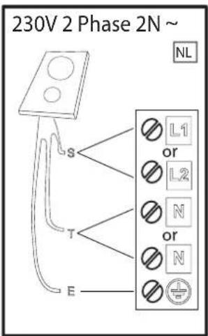 230V 2 Phase 2N ~ NL L1 or L2 N or N E