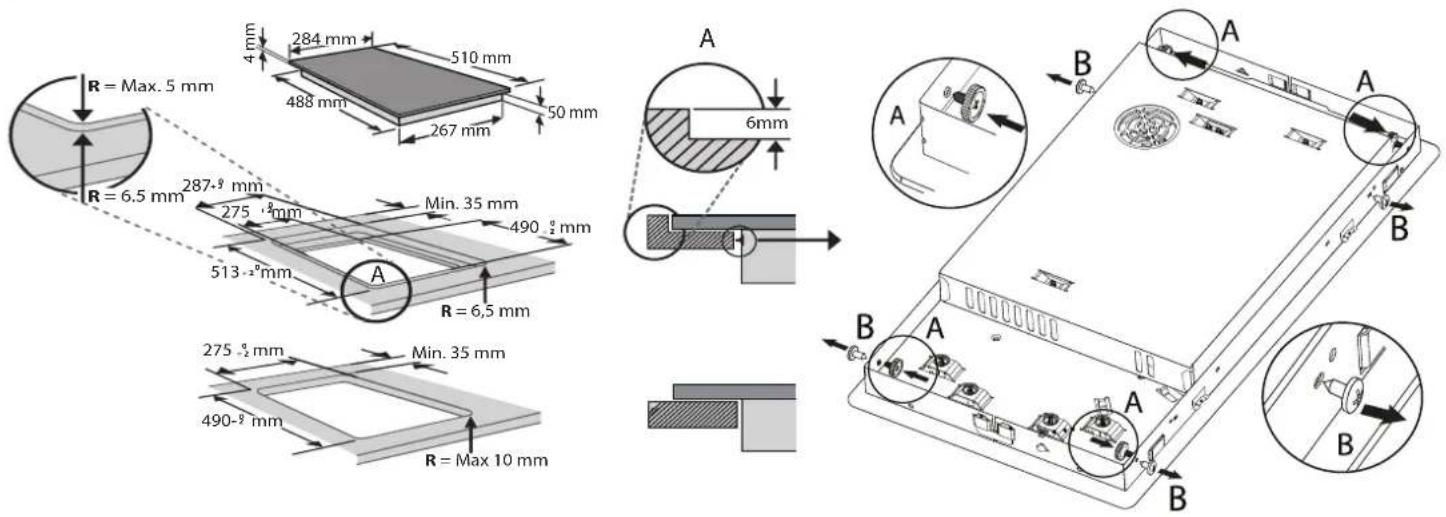 R = Max. 5 mm 4 mm 284 mm 510 mm 488 mm 50 mm 267 mm A Min. 35 mm 287-9 mm 275 -9 mm 490 -9 mm 513 -9 mm R = 6,5 mm A 6mm 275 -9 mm Min. 35 mm 490-9 mm R = Max 10 mm B A B A B