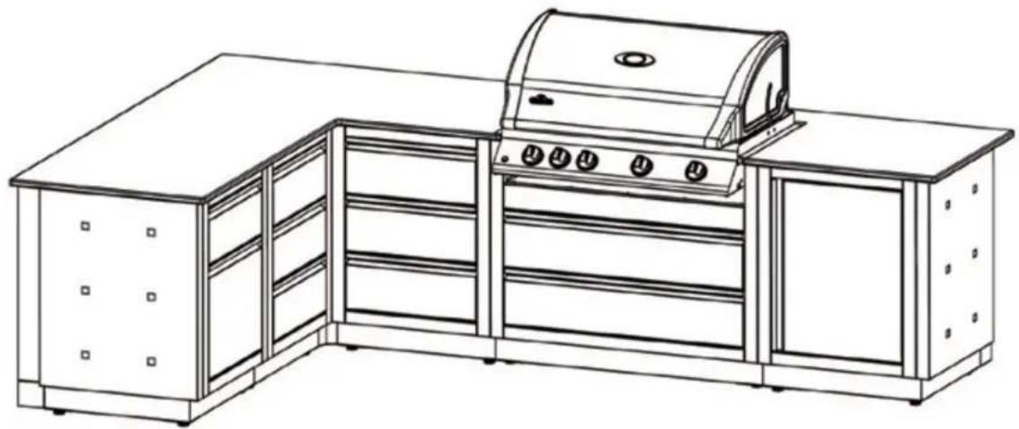 Napoleon IMUDC - Beispiel 4: 90° abgewinkelte OASISTM Outdoorküche mit Grill-Unterschrank IM-UGC605 und Grillaufsatz BIM605RB-P an nicht brennbarer Wand - 1