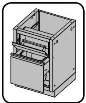Technical line drawing of a mechanical device with internal compartments and housing (no text or symbols)