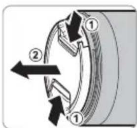 Diagram of a mechanical or electrical component with numbered parts and directional arrows indicating motion or flow.