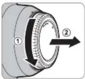 Diagram of a mechanical component with numbered parts and directional arrows indicating motion or flow.
