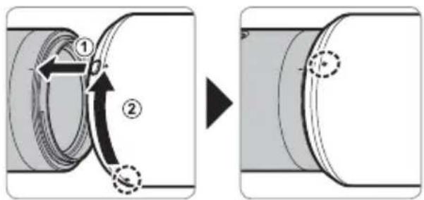Diagram illustrating a mechanical or fluidic process with labeled components and directional arrows, showing transformation from raw material to final state.