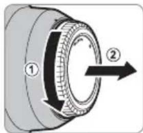 Diagram of a mechanical component with numbered parts and directional arrow indicating motion or flow