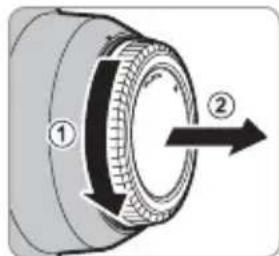 Diagram of a mechanical component with numbered parts and directional arrow indicating rotation or movement