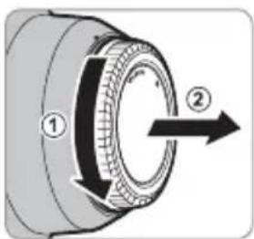 Diagram of a mechanical component with numbered parts and directional arrows indicating motion or flow.