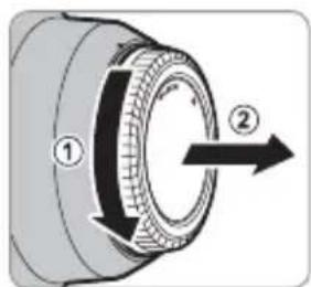 Diagram of a mechanical component with numbered parts and directional arrows indicating motion or flow