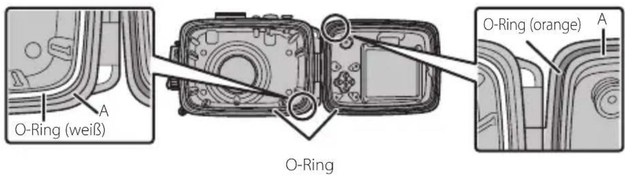 FUJIFILM WPFXF500 - Wischen Sie mit einem flusenfrei, weichen Tuch o.ä.evtl. am O-Ring und an der Kontaktfläche des O-Rings (Abb. A Position) haftende Fremdkörper ab. - 1