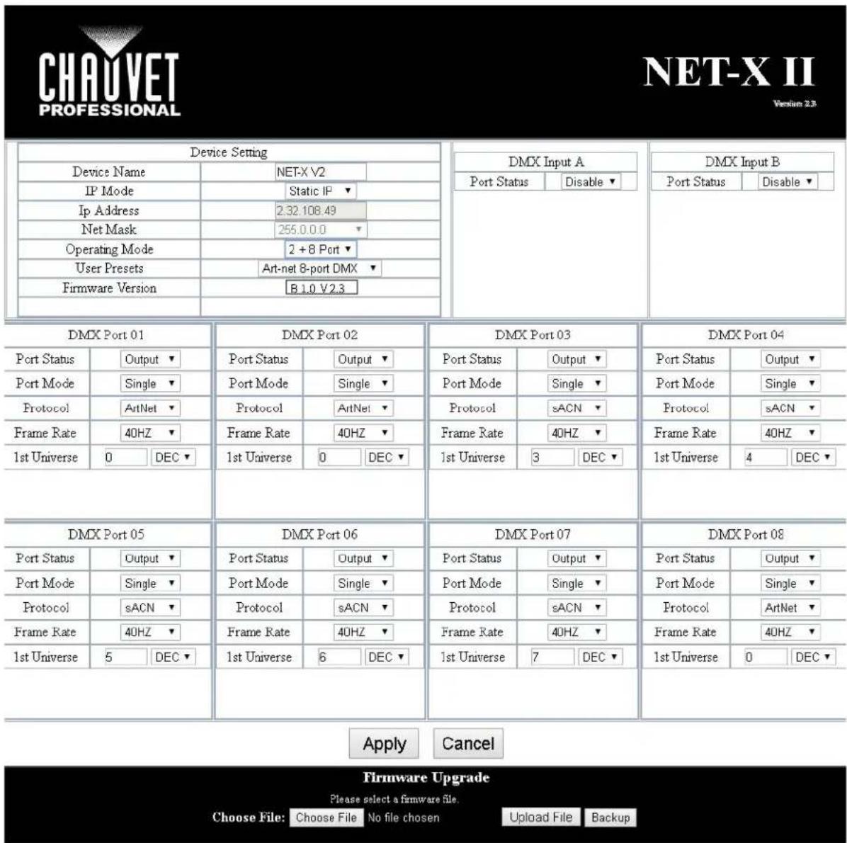 Chauvet NETX II - Servidor Web - 1