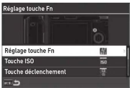 Réglage touche Fn Réglage touche Fn Touche ISO 50 Touche déclenchement