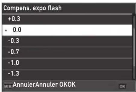 Compens. expo flash +0.3 0.0 -0.3 -0.7 -1.0 -1.3 AnnulerAnnuler OKOK