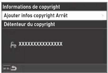 Informations de copyright Ajouter infos copyright Arrêt Détenteur du copyright XXXXXXXXXXXXXX