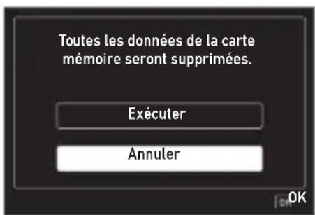 Toutes les données de la carte mémoire seront supprimées. Exécuter Annuler