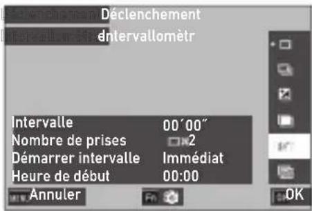 Déclenchement denvallomètr Intervalle 00'00" Nombre de prises ☐X2 Démarrer intervalle Immédiat Heure de début 00:00 Annuler OK