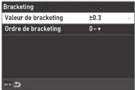 Bracketing Valeur de bracketing ±0.3 Ordre de bracketing 0 - +