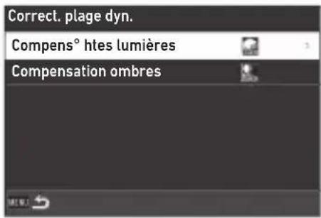Correct. plage dyn. Compens° htes lumières Compensation ombres
