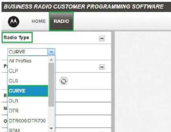 BUSINESS RADIO CUSTOMER PROGRAMMING SOFTWARE HOME RADIO Radio Type CURVE All Profiles CLP CLS CURVE DLR DTR DTR600/DTR700 RDM