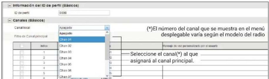 Información del ID de perfil (Básicos) ID de perfil 0000 Canales (Básicos) Canal local Filtro de Canal principal (*)El número del canal que se muestra en el menú desplegable varía según el modelo del radio Chan 01 Chan 02 Chan 03 Chan 04 Chan 05 Chan 06 Chan 07 Índice 1 2 3 4 5 6 Chan 01 Chan 02 Chan 03 Chan 04 Chan 05 Chan 06 Chan 07 Chan 01 Chan 02 Chan 03 Chan 04 Chan 05 Chan 06 Chan 07 Chan 01 Chan 02 Chan 03 Chan 04 Chan 05 Chan 06 Chan 07 Chan 01 Chan 02 Chan.03 Chan.04 Chan.05 Chan.06 Chan.07 Chan.01 Chan.02 Chan.03 Chan.04 Chan.05 Chan.06 Chan.07 Chan.01 Chan.02 Chan.03 Chan.04 Chan.05 Chan.06 Chan.07 Chan.01 Chan.02 Chan.03 Chan.04 CHAN.05 ChAN.06 ChAN.07 ChAN.01 ChAN.02 ChAN.03 ChAN.04 ChAN.05 ChAN.06 ChAN.07