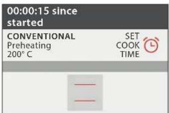 00:00:15 since started CONVENTIONAL Preheating 200°C SET COOK TIME