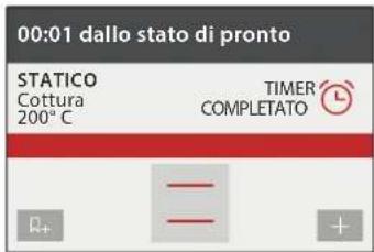 00:01 dallo stato di pronto STATICO Cottura 200° C TIMER COMPLETATO R+ - - +