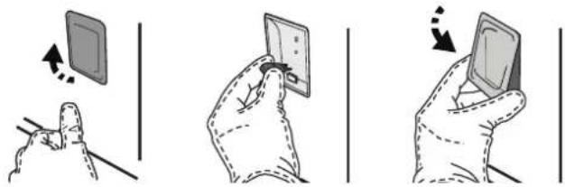 Illustration showing three-step hand gesture demonstrating a device's rotation and adjustment, with Chinese text labels.
