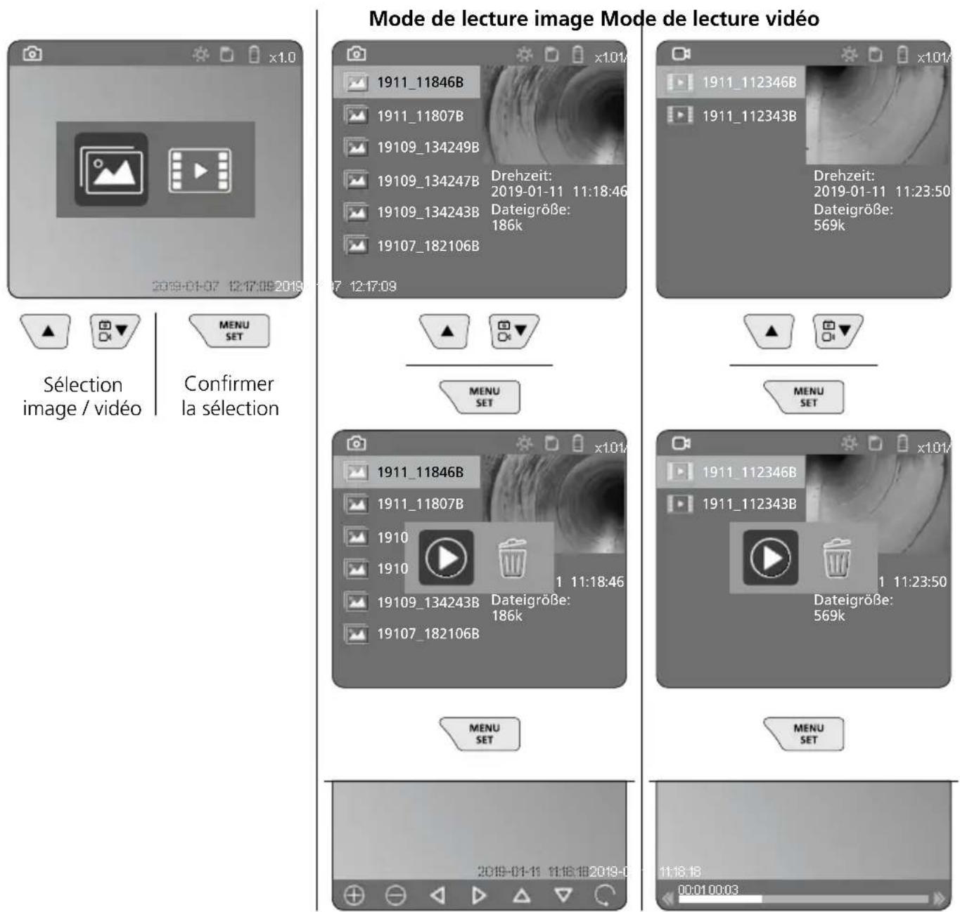 Laserliner VideoInspector 3D - Lecture et suppression d'images / d'enregistrements vidéo - 1