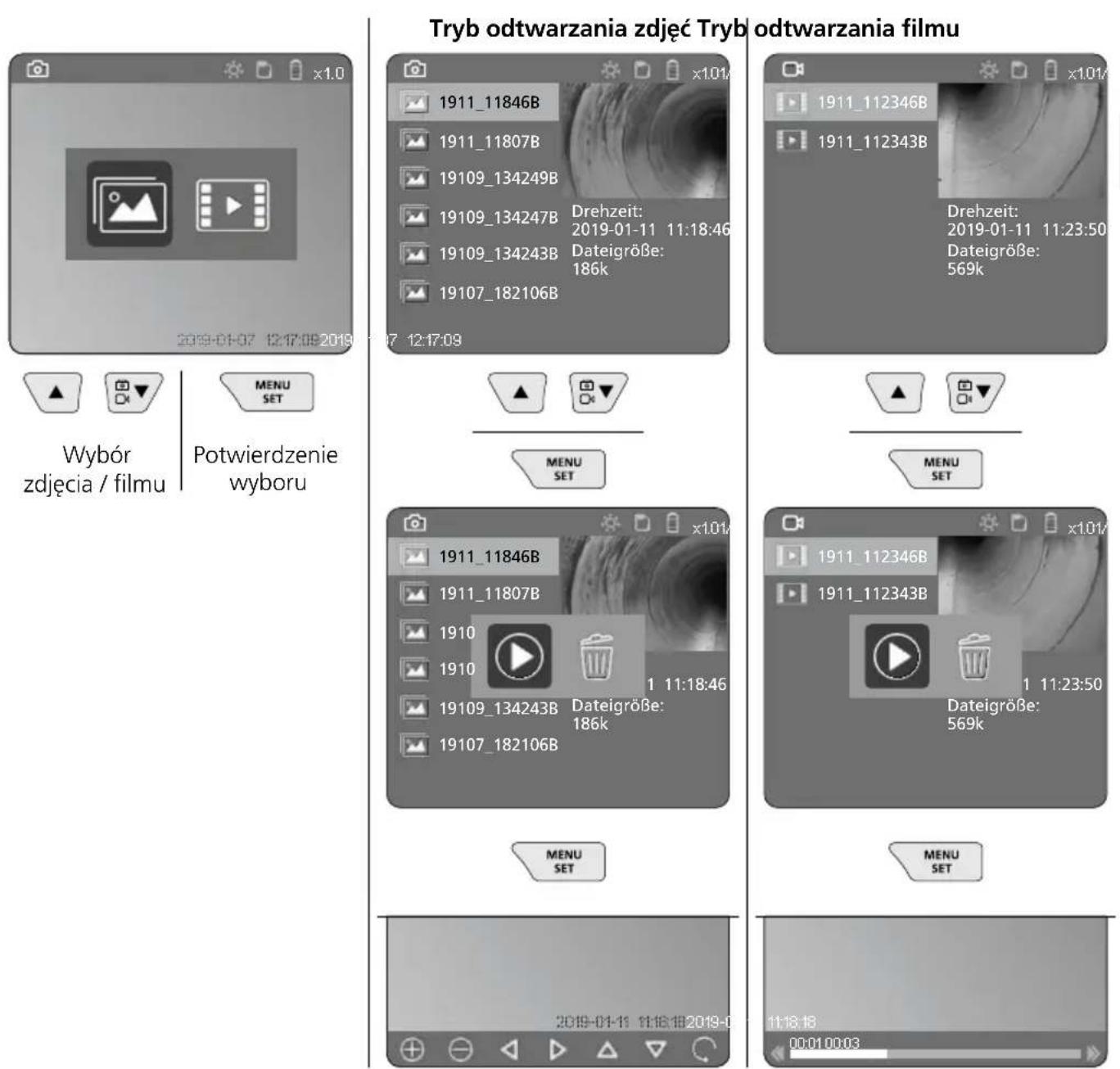 Laserliner VideoInspector 3D - a. Odtwarzanie i usuwanie zdjęć / filmów - 1