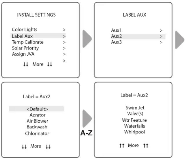 POLARIS PAC - INSTALL SETTINGS>LABEL AUX - 1